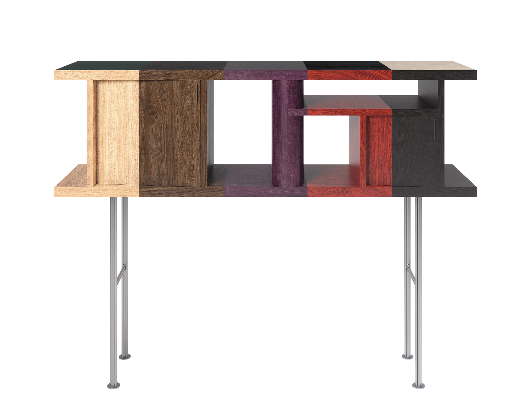 GLOAM Console shown in five wood editions